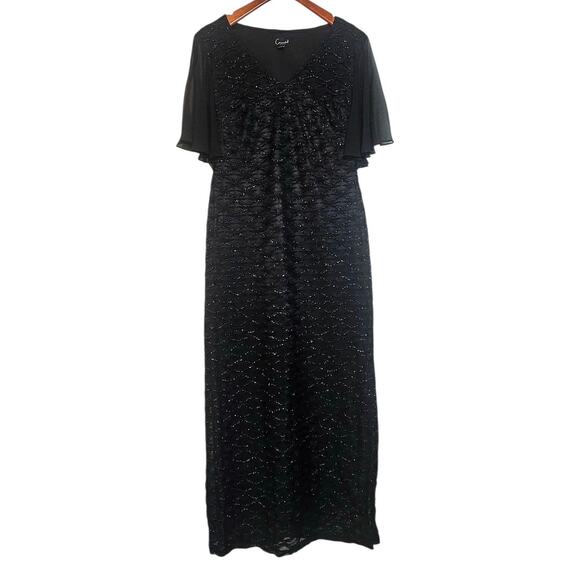 Connected Apparel Black Formal Long Party Dress with Short Flutter Sheer Sleeves - Picture 1 of 7